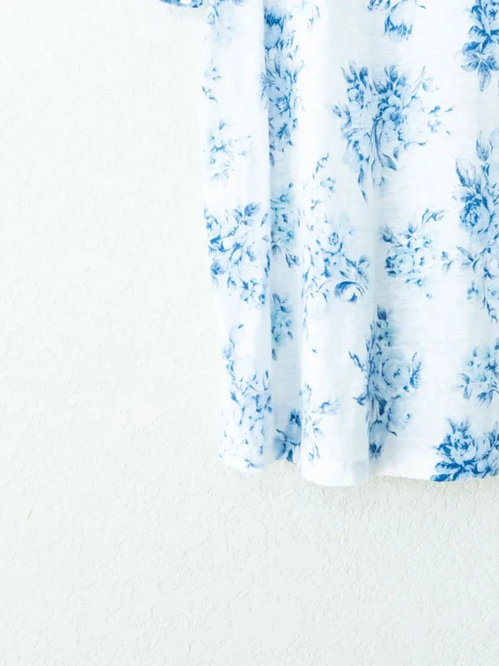 LOFT 100% Linen Blouse Womens L White Blue Floral Puff Sleeve Cottagecore